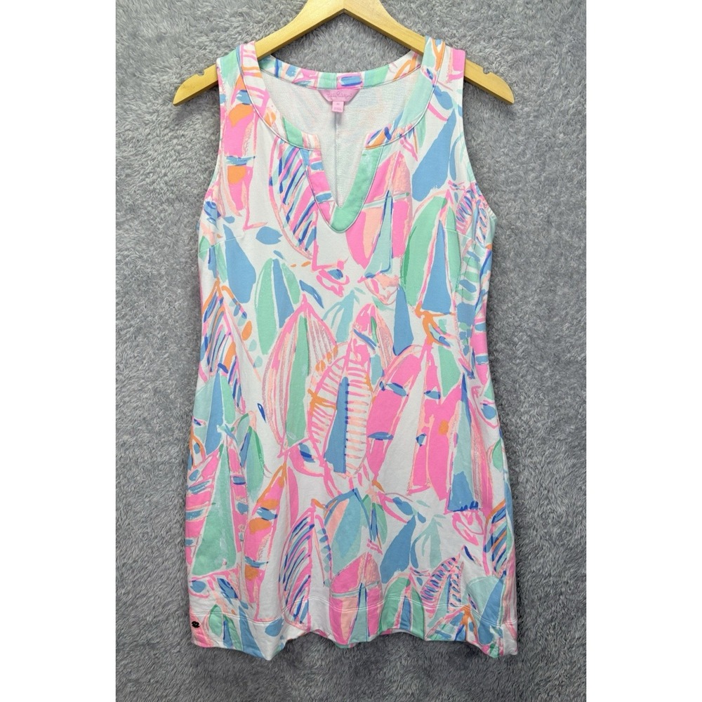 Lilly Pulitzer Womens M Sleeveless Dress Pink Blue Green Tropical Shift Resort